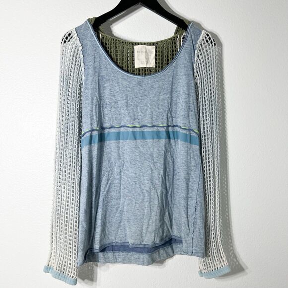 We The Free Shirt Large Grunge Netted Hooded Top Mix Media Hippie Hobo Boho - Picture 1 of 7